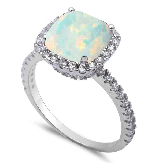 White Opal & Cubic Zirconia .925 Sterling Silver Ring Sizes 5-6,8-10