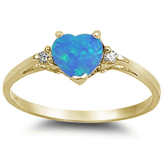 Blue Opal Heart & Cubic Zirconia .925 Sterling Silver Ring Sizes 6-8