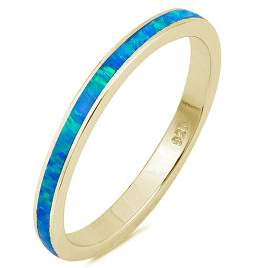 Blue Opal Band .925 Sterling Silver Ring Sizes 6-8