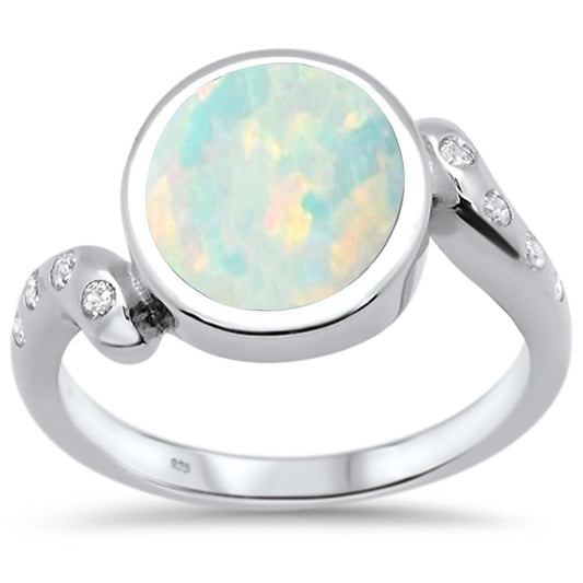 White Opal Round & Cubic Zirconia .925 Sterling Silver Ring Sizes 5
