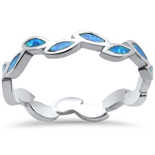 Blue Opal Leaf Design .925 Sterling Silver Ring Sizes 5-9