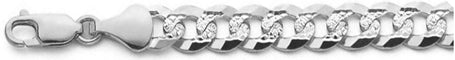 300-14MM Flat Pave Curb Chain .925 Solid Sterling Silver Available In 8"- 30" Inches