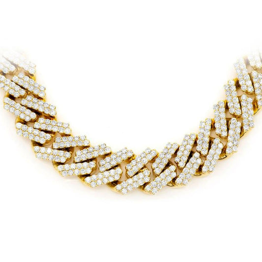 9MM 10.38ct 10KT Yellow Gold Diamond Square Cuban Link Necklace 22"