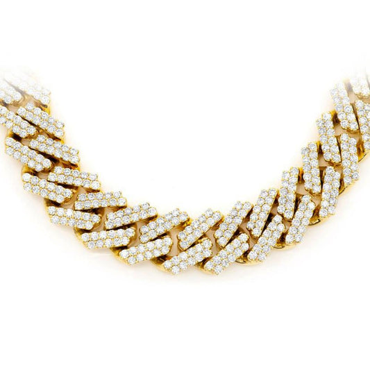11MM 15.53ct G SI 14KT Yellow Gold Diamond Square Cuban Necklace 22"