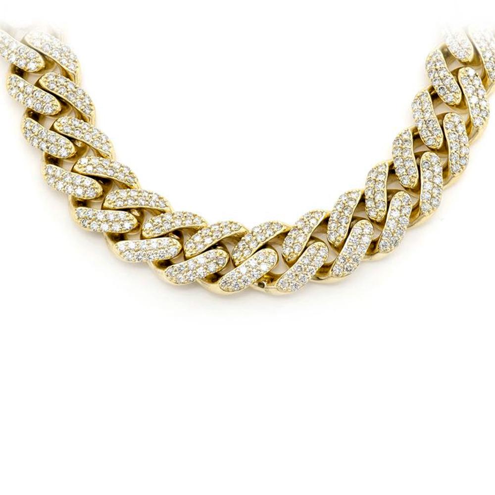 13MM 19.19ct G SI 14K Yellow Gold Diamond Iced Out Round Cuban Link Micro Pave Necklace 22"