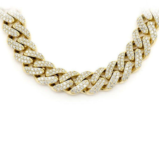 11MM 14.33ct G SI 10KT Yellow Gold Diamond Round Cuban Necklace 22"