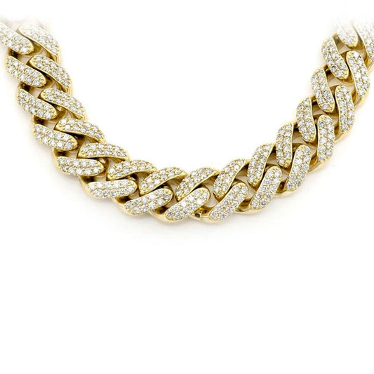 9MM 9.87ct G SI 10KT Yellow Gold Diamond Round Cuban Necklace 22"